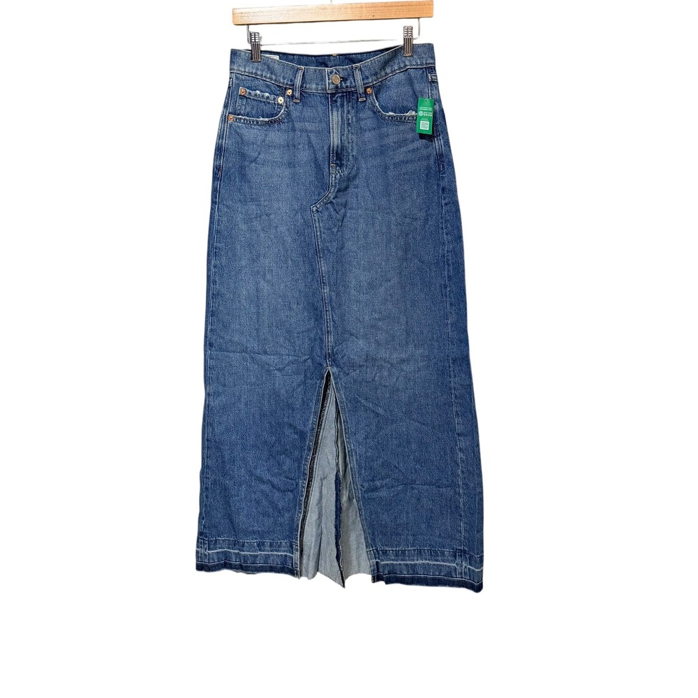 Gap Womens Denim Maxi Skirt Medium Wash Front Slit High‎ Rise Size 28 6 Tall
